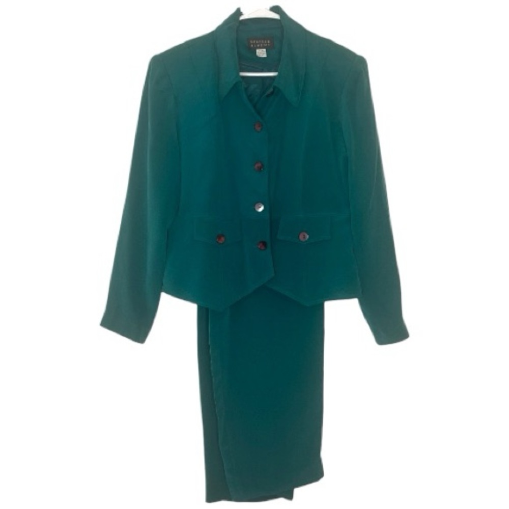 Vintage 100% silk Spenser Jeremy women’s suit, teal